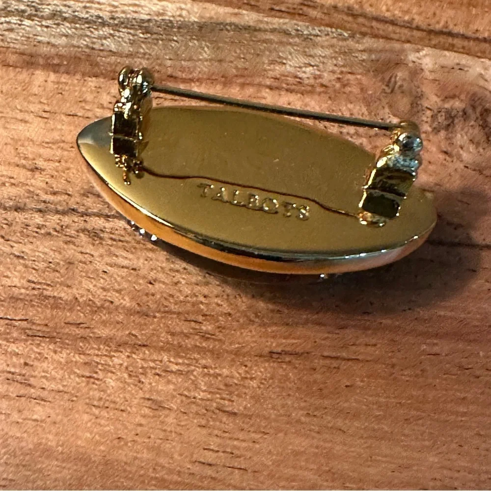 Talbots Gold and Brown Oval Football Pin Brooch, NEW